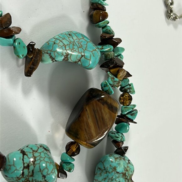Faux Turquoise Stone Beaded Teardrop Pendant Necklace Chippy Chunky Southwestern - Picture 4 of 8